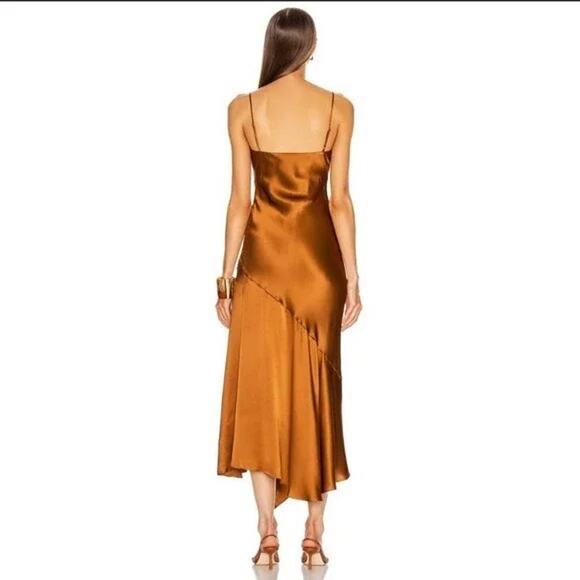 NICHOLAS NWT Sabine Satin Silk Midi Dress Bronze 8 US - Picture 3 of 11